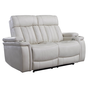 Parker Living Royce Leather Fabric Power Loveseat in Fantom Ivory White