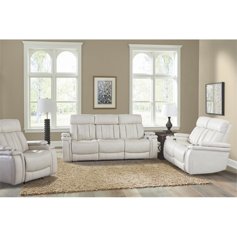 Parker Living Royce Leather Fabric Power Loveseat in Fantom Ivory White