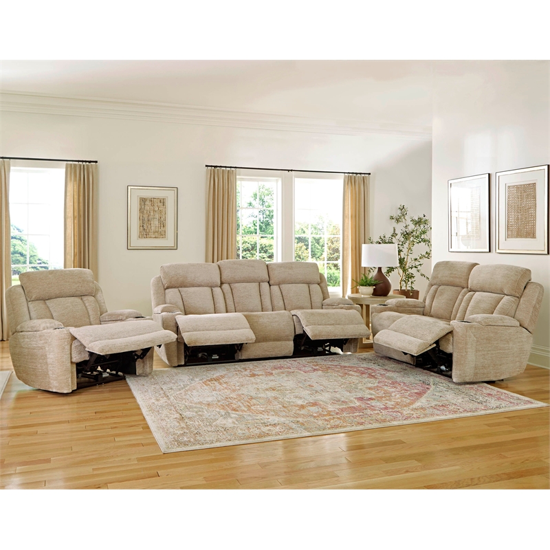 Parker Living Dalton Lucky Fawn Fabric Power Loveseat in Fossil Beige