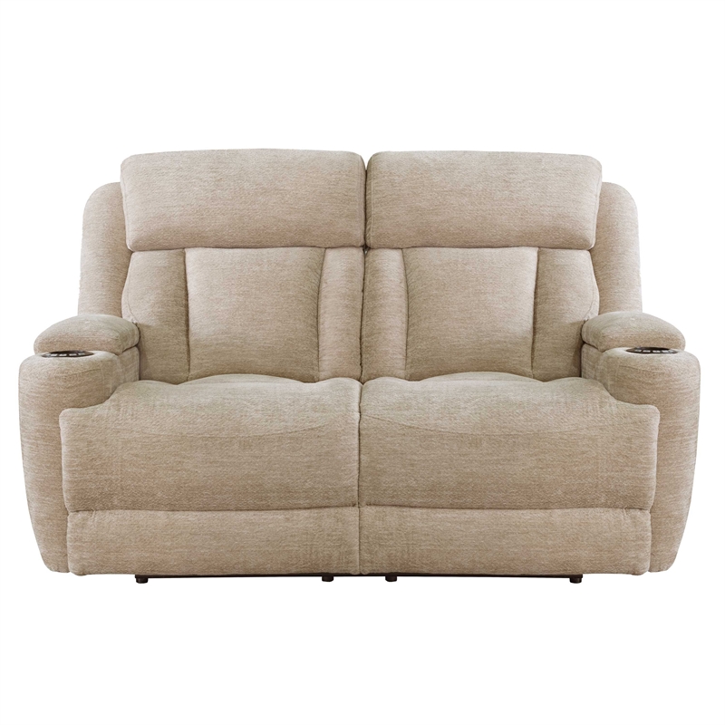 Parker Living Dalton Lucky Fawn Fabric Power Loveseat in Fossil Beige