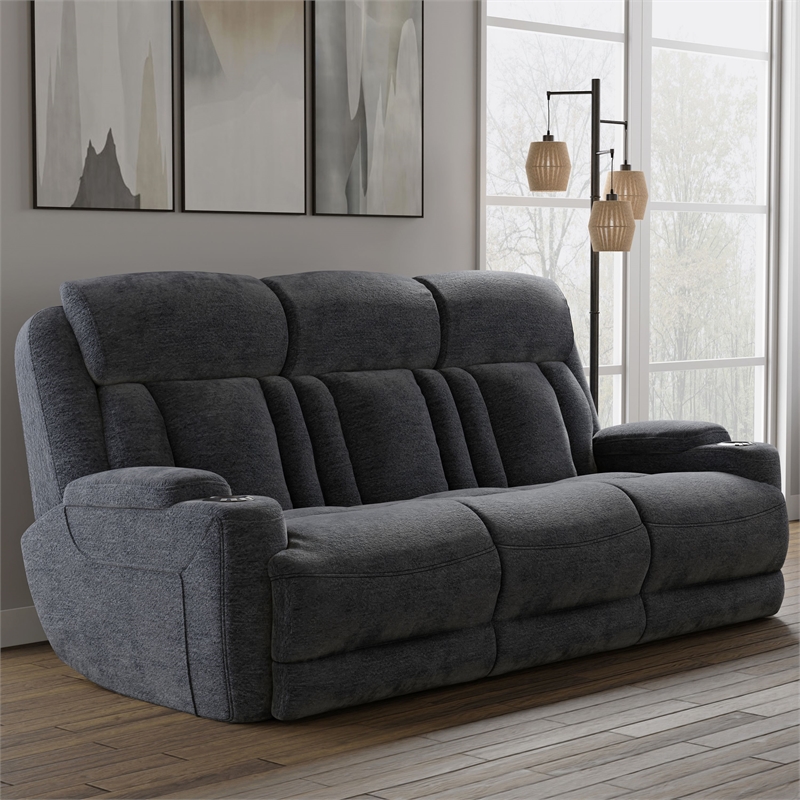 Parker Living Dalton Fabric Power Drop Down Console Sofa in Charcoal