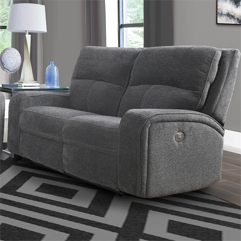 Parker Living Polaris Fabric Power Loveseat in Bizmark Gray Finish