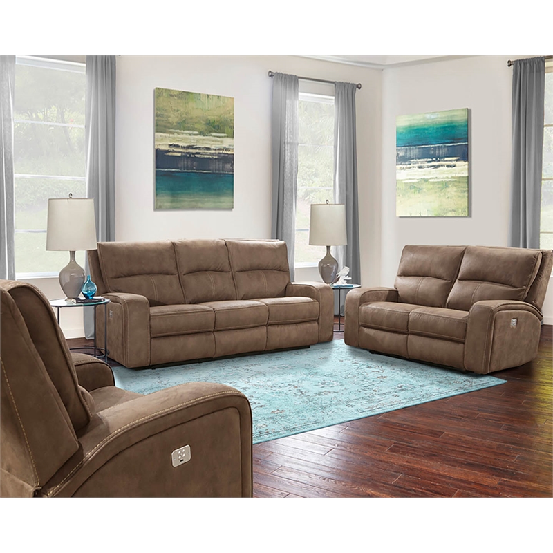 Parker Living Polaris Fabric Power Loveseat in Kahlua Brown Finish