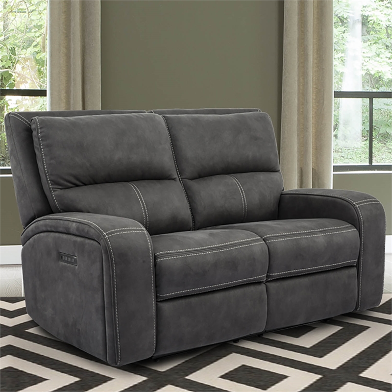 Parker Living Polaris Fabric Power Loveseat in Slate Charcoal Finish