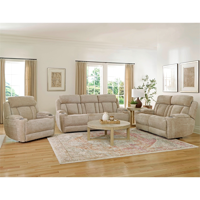 Parker Living Dalton - Lucky Fawn Fabric Power Console Sofa in Fossil Beige