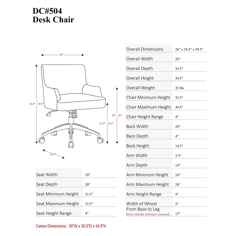 Parker Living Dc504 - Himalaya Fabric Desk Chair with Casters in Fossil Ivory