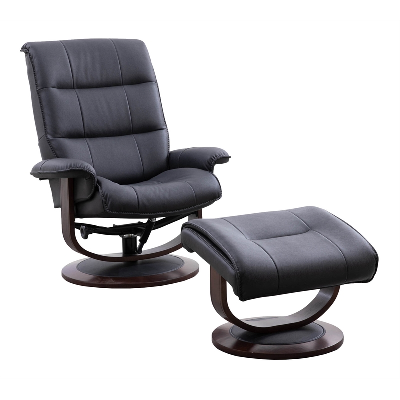 Parker Living Knight Fabric Manual Reclining Swivel Chair and Ottoman in Black