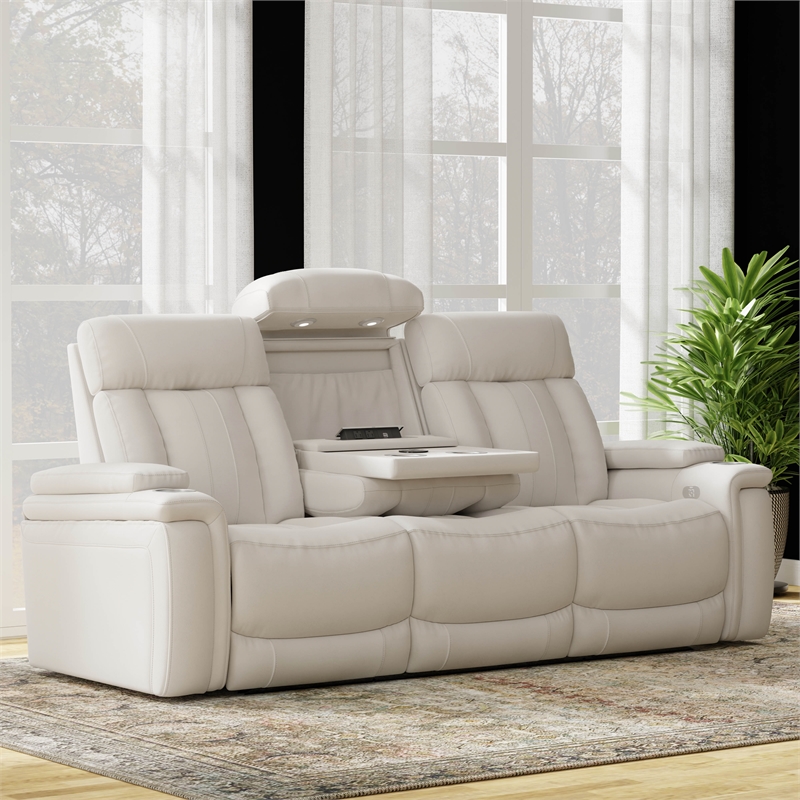 Parker Living Royce Fabric Power Drop Down Console Sofa in Fantom Ivory White