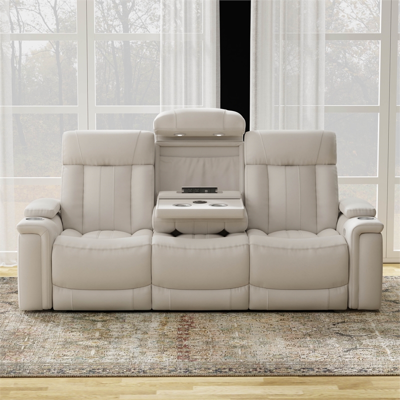 Parker Living Royce Fabric Power Drop Down Console Sofa in Fantom Ivory White