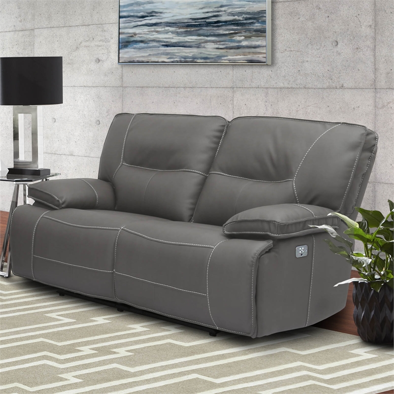 Parker Living Spartacus Fabric Power Loveseat in Haze Gray FInish