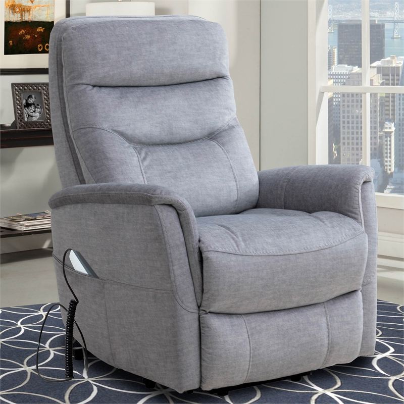 Parker Living Gemini Fabric Power Lift Recliner in Capri Silver Gray