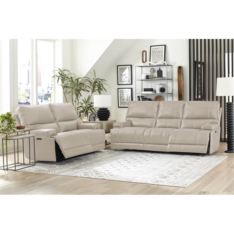 Parker Living Whitman Leather Power Cordless Recliner in Linen Fossil Beige