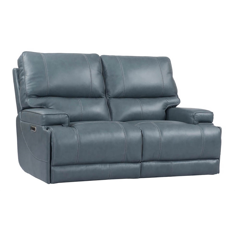 Parker Living Whitman Leather Power Cordless Loveseat in Verona Azure Blue