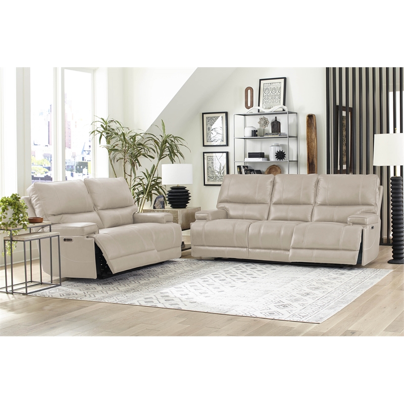 Parker Living Whitman Leather Power Cordless Loveseat in Linen Fossil Beige