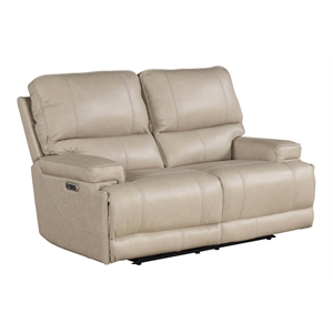 Parker Living Whitman Leather Power Cordless Loveseat in Linen Fossil Beige
