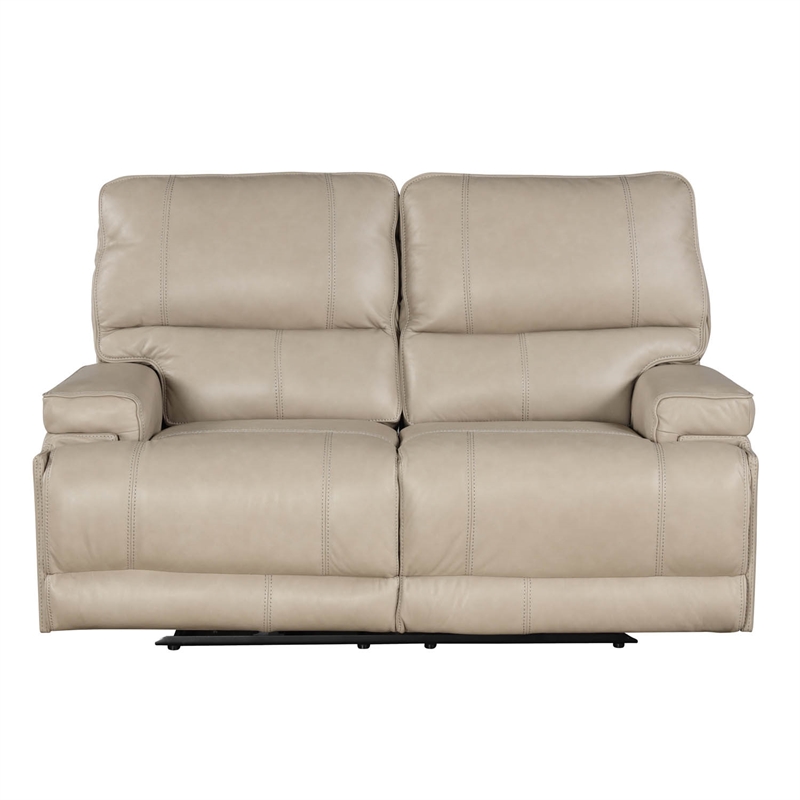 Parker Living Whitman Leather Power Cordless Loveseat in Linen Fossil Beige