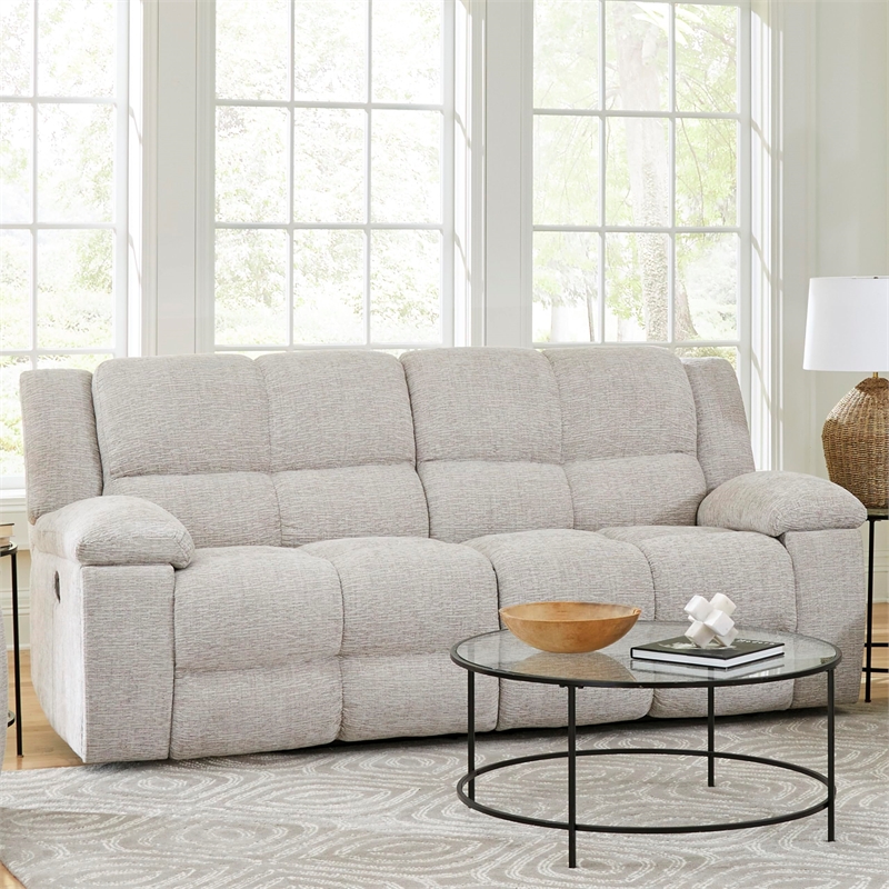Parker Living Buster Modern Velvet and Yarns Fabric Reclining Sofa in Opal Taupe