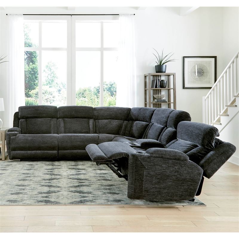 Parker Living Dalton Modern Fabric Reclining Sectional in Charcoal