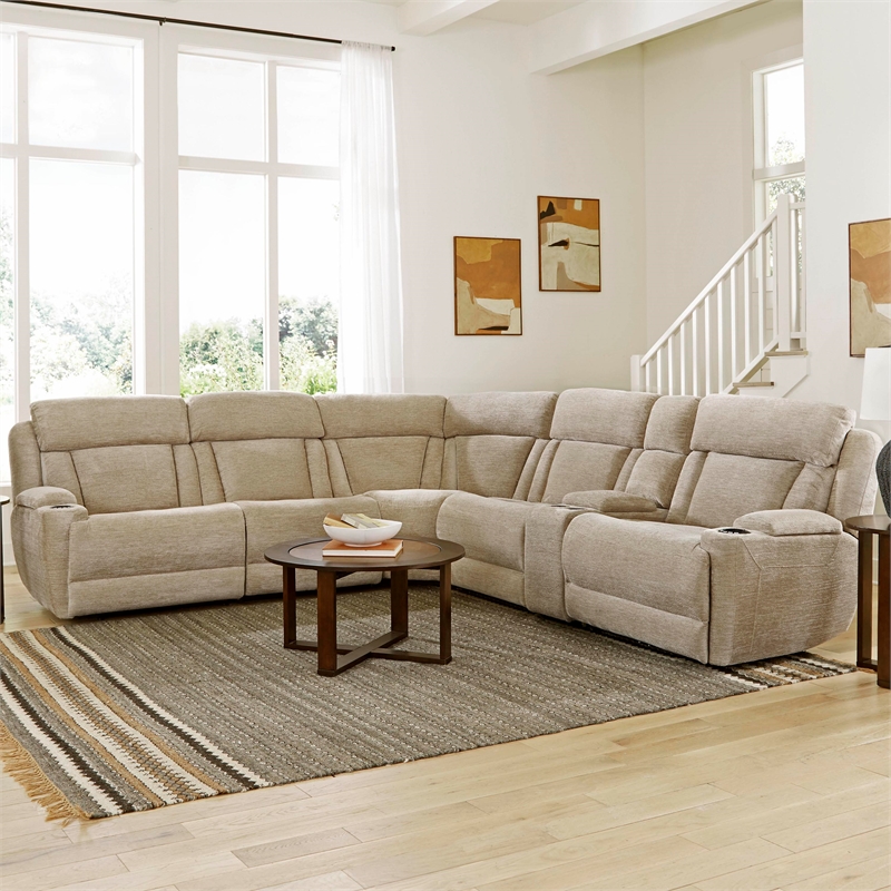 Parker Living Dalton Modern Fabric Reclining Sectional in Beige