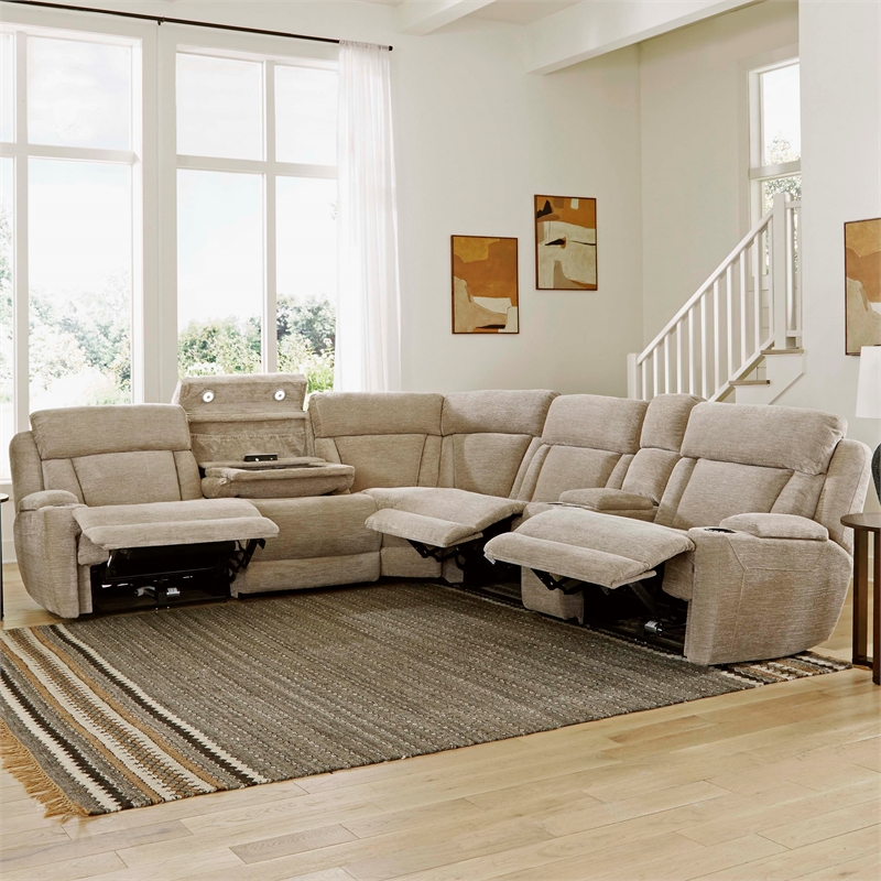 Parker Living Dalton Modern Fabric Reclining Sectional in Beige