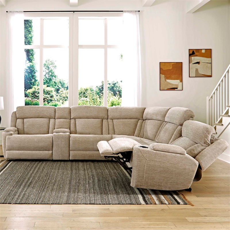 Parker Living Dalton Modern Fabric Reclining Sectional in Beige