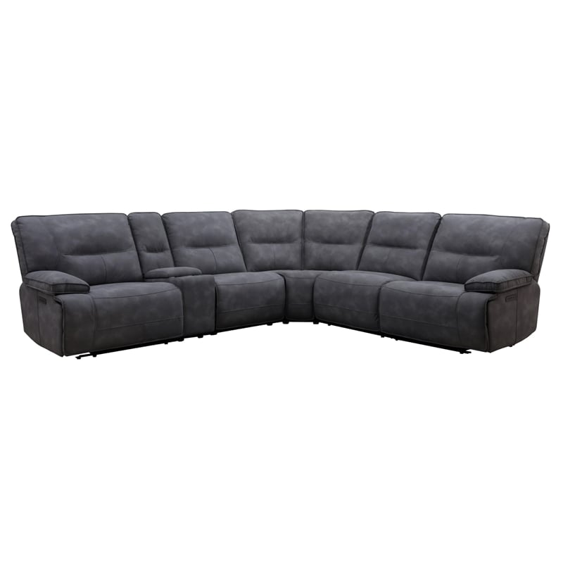 Parker Living Gladiator Faux Leather Power Reclining Sectional in Charcoal