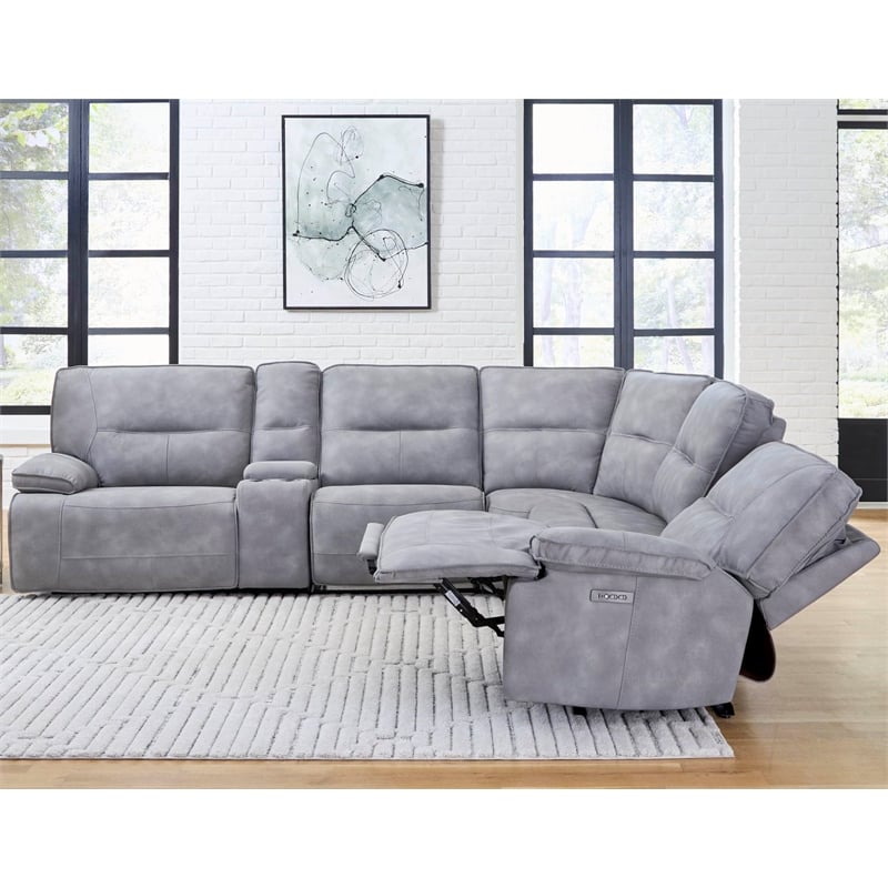 Parker Living Gladiator Faux Leather Power Reclining Sectional in Gray