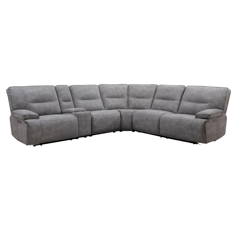 Parker Living Gladiator Faux Leather Power Reclining Sectional in Gray