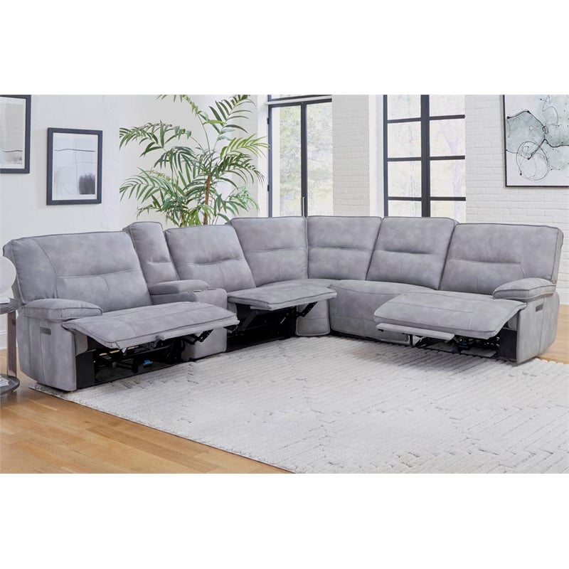 Parker Living Gladiator Faux Leather Power Reclining Sectional in Gray