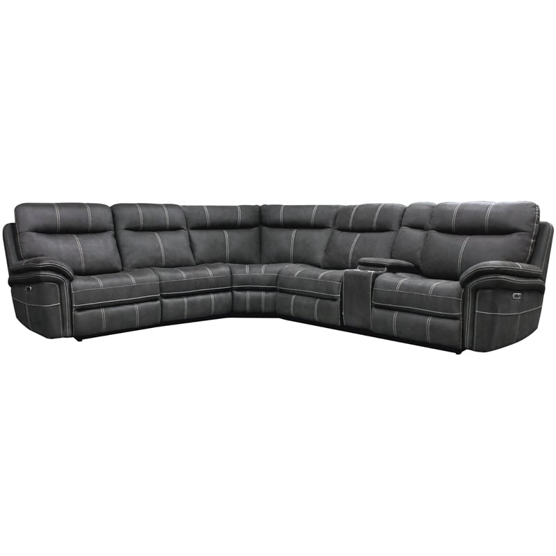 Parker Living Mason Traditional Fabric Power Reclining Sectional in Charcoal