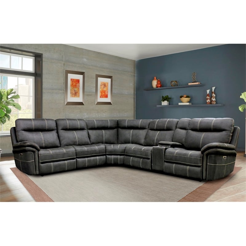 Parker Living Mason Traditional Fabric Power Reclining Sectional in Charcoal