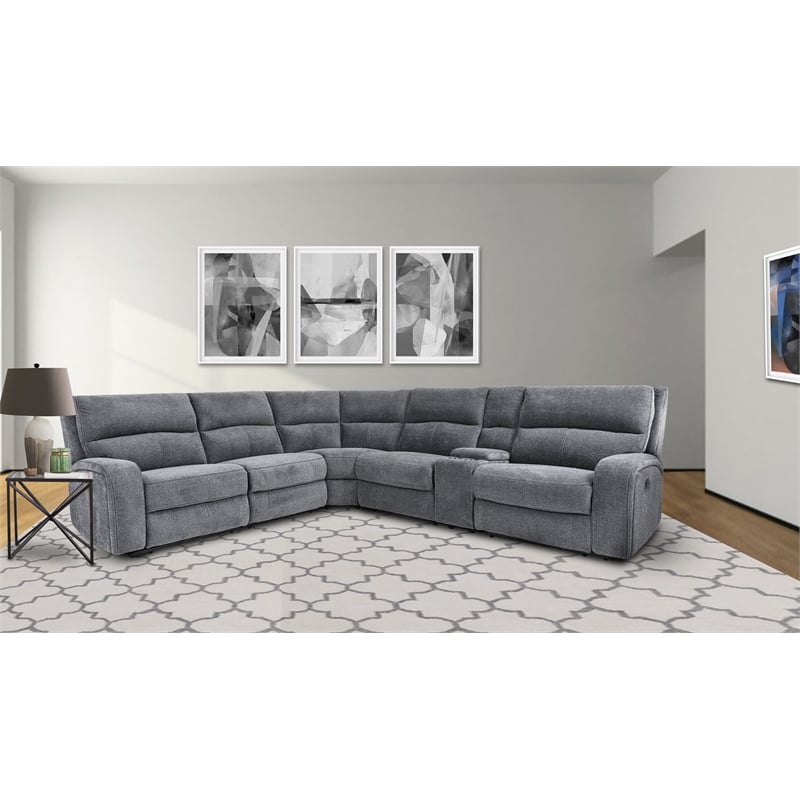 Parker Living Polaris Modern Fabric Power Reclining Sectional in Bizmark Gray