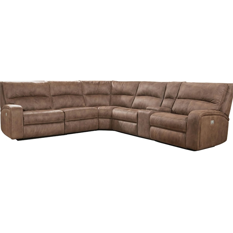 Parker Living Polaris Modern Fabric Power Reclining Sectional in Brown