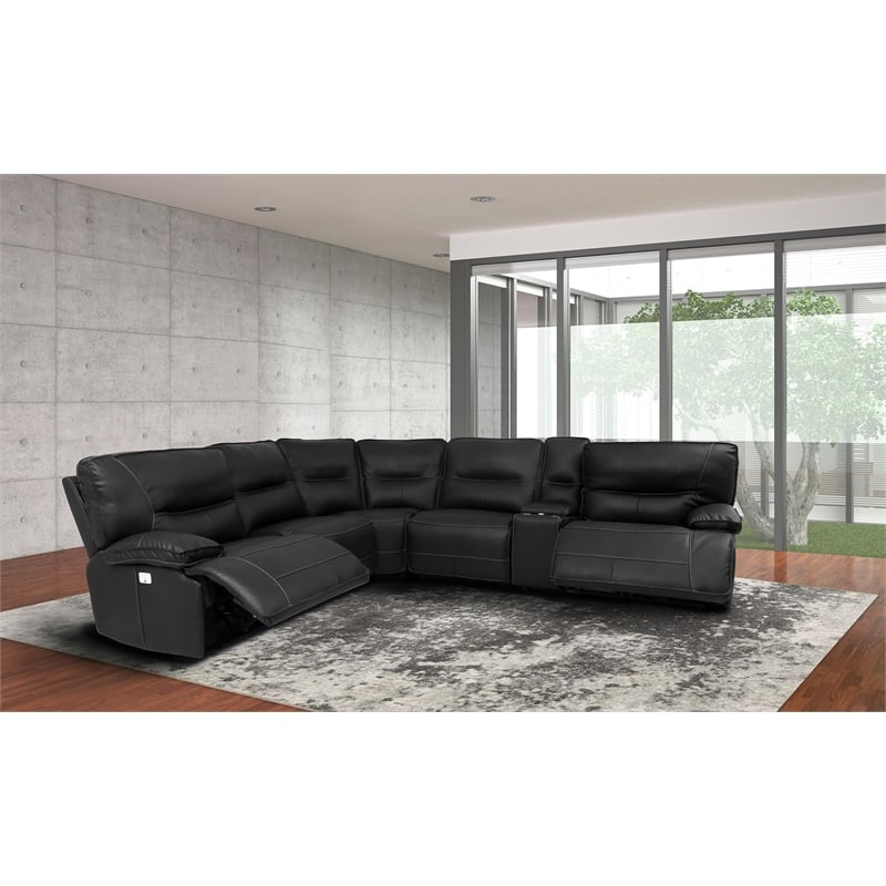 Parker Living Spartacus Modern Faux Leather Reclining Sectional in Black