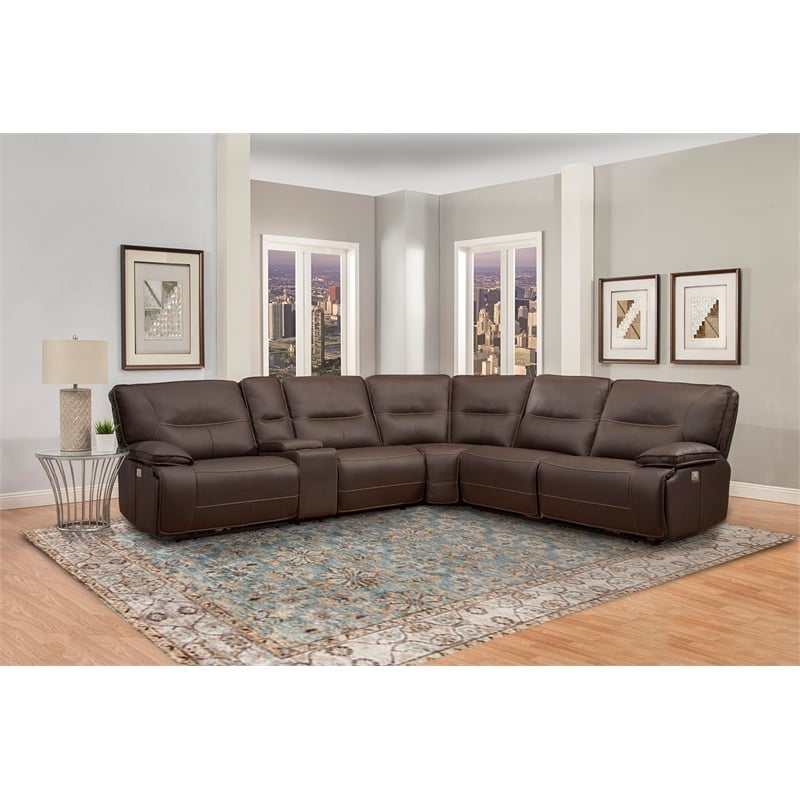 Parker Living Spartacus Modern Faux Leather Reclining Sectional in Chocolate