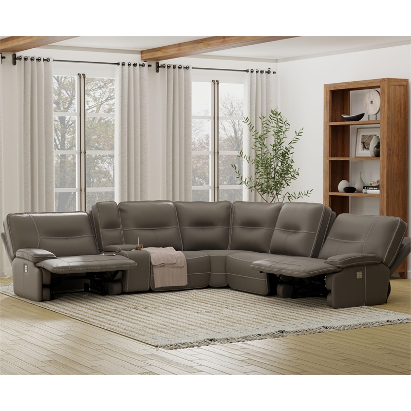 Parker Living Spartacus Modern Faux Leather Reclining Sectional in Gray