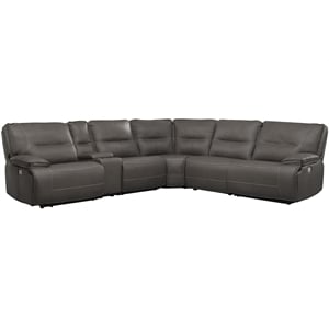 Parker Living Spartacus Modern Faux Leather Reclining Sectional in Gray
