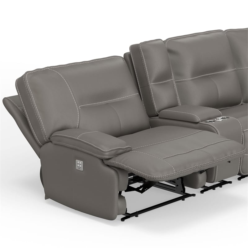 Parker Living Spartacus Modern Faux Leather Reclining Sectional in Gray