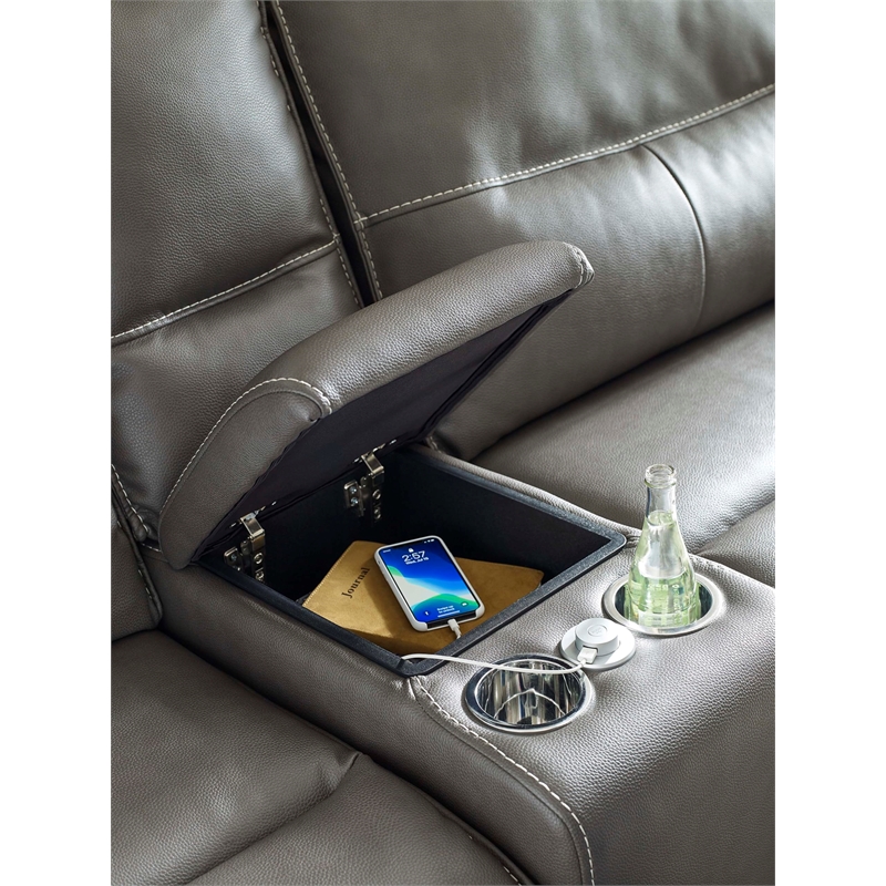 Parker Living Spartacus Modern Faux Leather Reclining Sectional in Gray