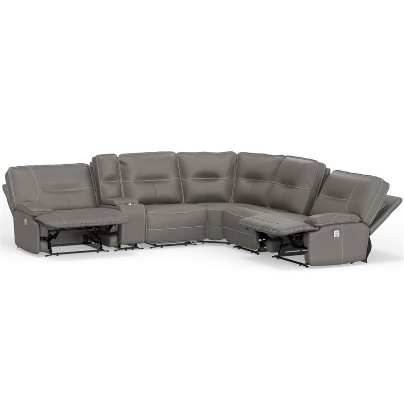 Parker Living Spartacus Modern Faux Leather Reclining Sectional in Gray