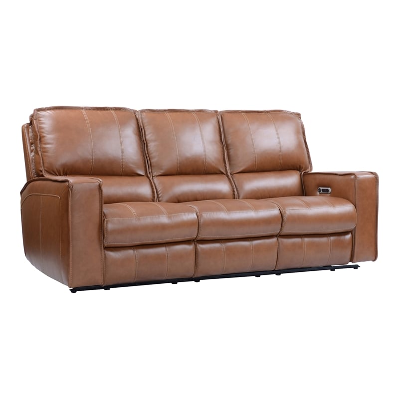 Parker Living Rockford Traditional Leather Triple Reclining Sofa in Brown
