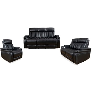 parker living royce leatherette power reclining sofa set in midnight black