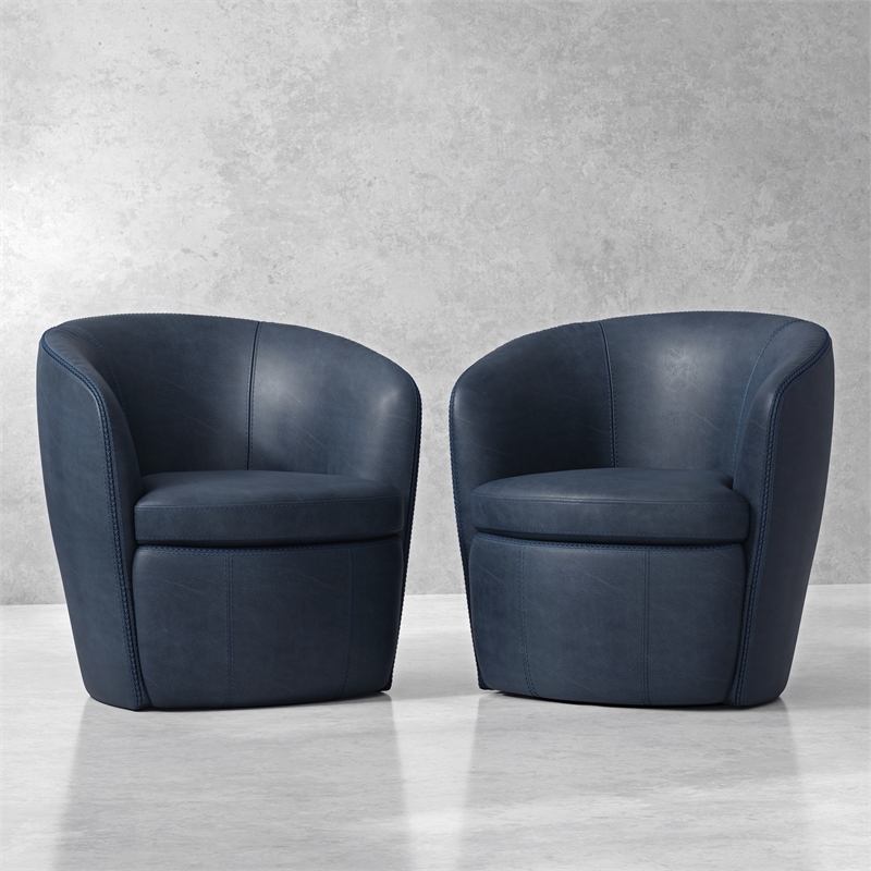 Parker Living Barolo - Vintage Navy Italian Leather Swivel Club Chair Two Pack