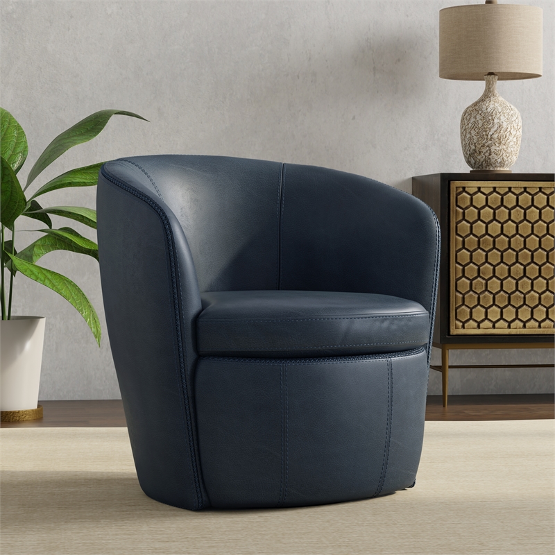 Parker Living Barolo - Vintage Navy Italian Leather Swivel Club Chair Two Pack