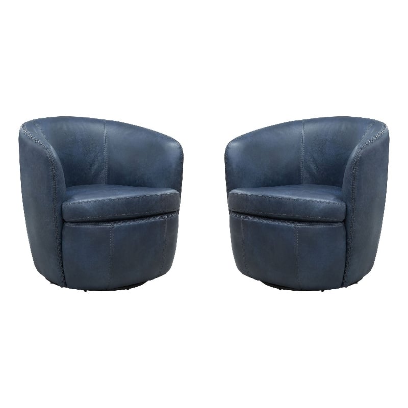 Parker Living Barolo - Vintage Navy Italian Leather Swivel Club Chair Two Pack