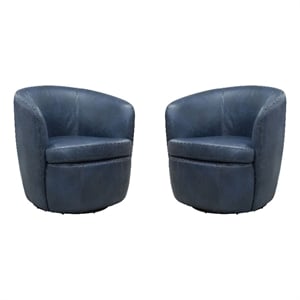 Parker Living Barolo - Vintage Navy Italian Leather Swivel Club Chair Two Pack