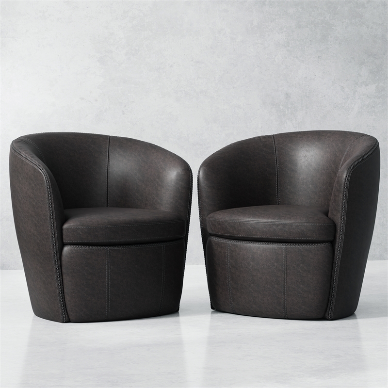 Parker Living Barolo - Vintage Slate Italian Leather Swivel Club Chair Two Pack
