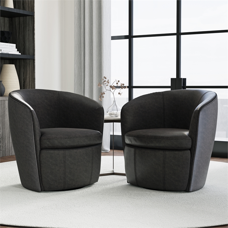 Parker Living Barolo - Vintage Slate Italian Leather Swivel Club Chair Two Pack