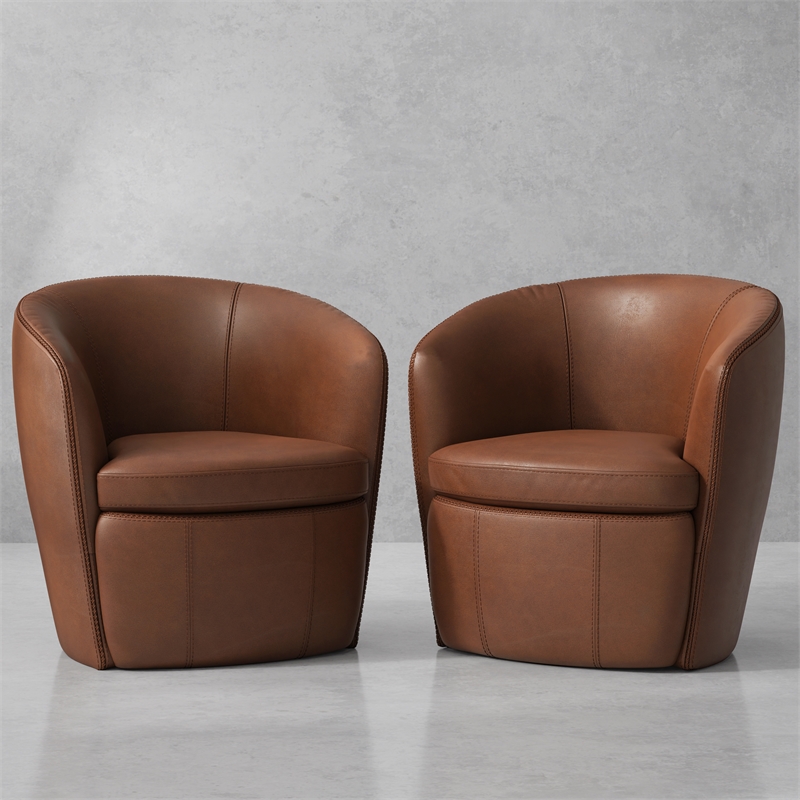 Parker Living Barolo Vintage Whiskey Italian Leather Swivel Club Chair Two Pack