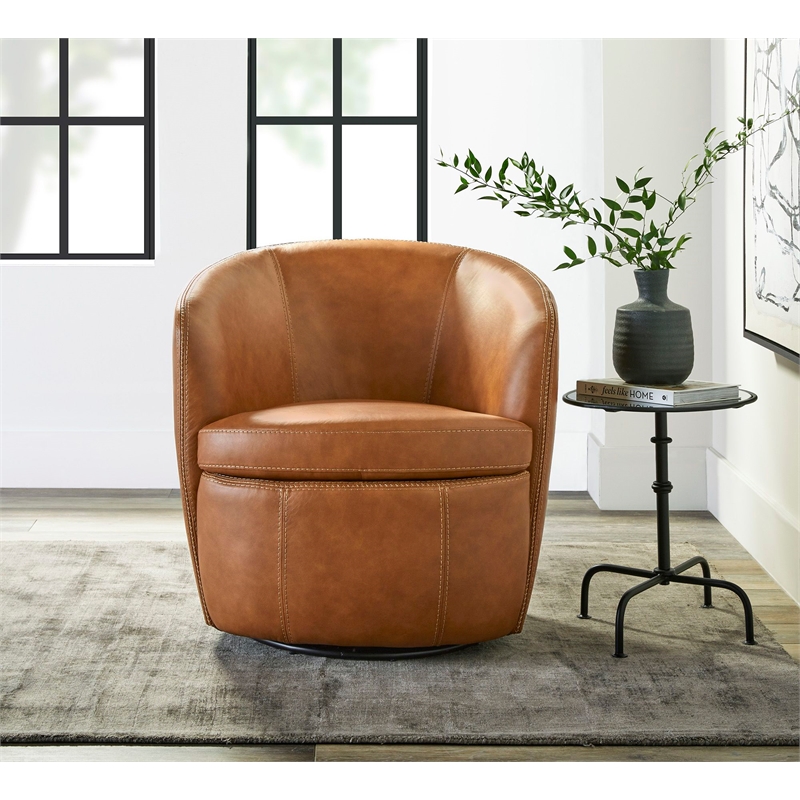 Parker Living Barolo Vintage Caramel Genuine Italian Leather Swivel Club Chair